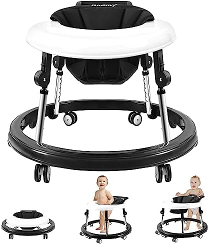 Baby Walker with Wheels, Activity Center with Mute Wheels Anti-Rollover, 5-Position Height Adjustable Foldable Baby Walker for Boys and Girls from 6-18 Months with Footrest…